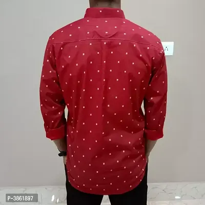 Men's Red Cotton Printed Long Sleeves Regular Fit Casual Shirt-thumb3