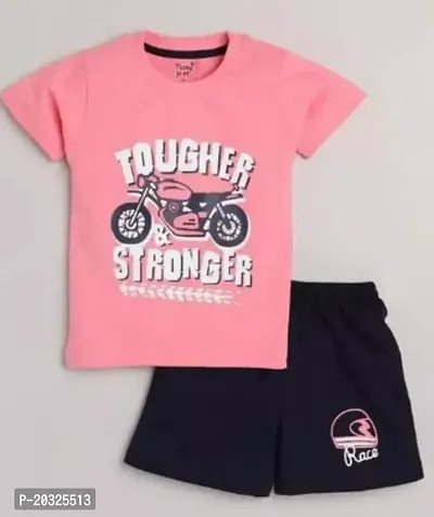 Fabulous  Pink Top With Bottom Set Printed For Girls