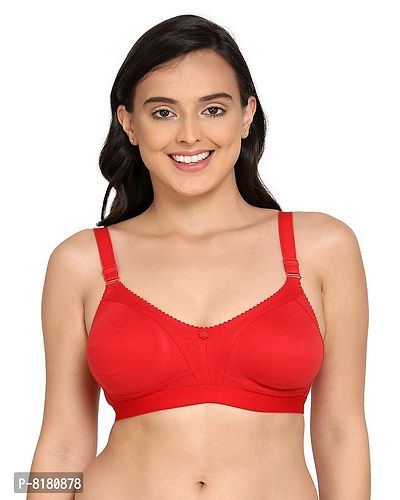 Elina Stylish Red Cotton Hosiery Solid T-Shirt Bras For Women