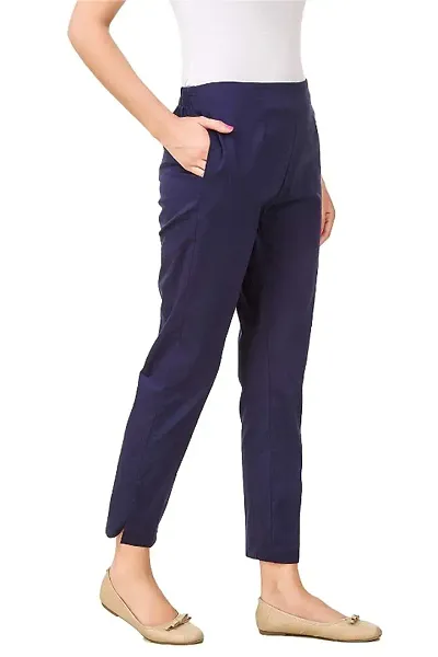 Fashionable Cotton Blend Solid Trouser Pant For Women