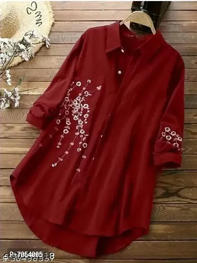 P-05 Womens Maroon Rayon Embroidered Shirt