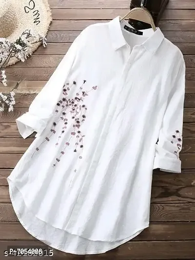 P-06 Womens White Rayon Embroidered Shirt