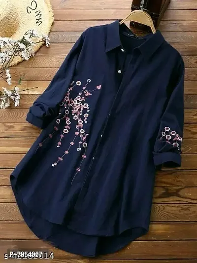 P-07 Womens Navy Blue Rayon Embroidered Shirt