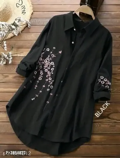 P-08 Womens Black Rayon Embroidered Shirt
