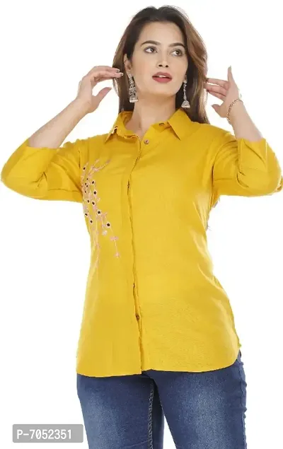P-02 Womens Mustard Rayon Embroidered Shirt-thumb3