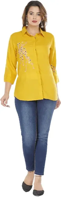 P-02 Womens Mustard Rayon Embroidered Shirt-thumb3