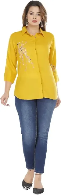 P-02 Womens Mustard Rayon Embroidered Shirt-thumb4