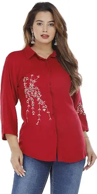 P-05 Womens Maroon Rayon Embroidered Shirt-thumb1