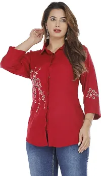 P-05 Womens Maroon Rayon Embroidered Shirt-thumb2