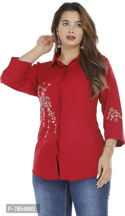 P-05 Womens Maroon Rayon Embroidered Shirt-thumb3