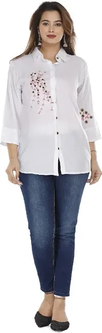 P-06 Womens White Rayon Embroidered Shirt-thumb1