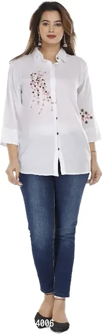 P-06 Womens White Rayon Embroidered Shirt-thumb2