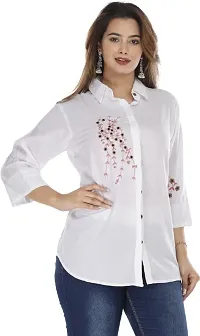 P-06 Womens White Rayon Embroidered Shirt-thumb2