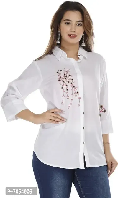 P-06 Womens White Rayon Embroidered Shirt-thumb3