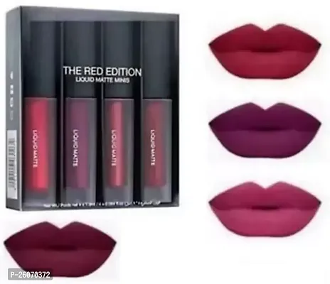 Red Edition Matte Liquid Lipstick Pack Of 4-thumb0