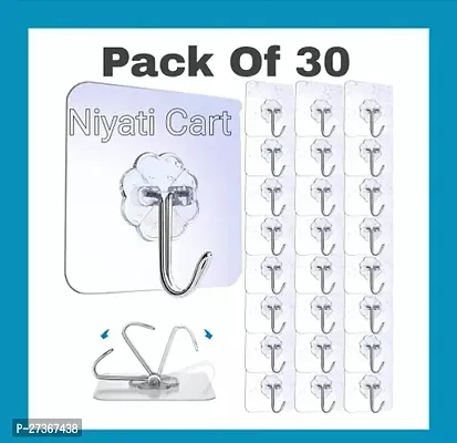 Self Adhesive Heavy Duty Sticky Hooks for Hanging, Pack of 30