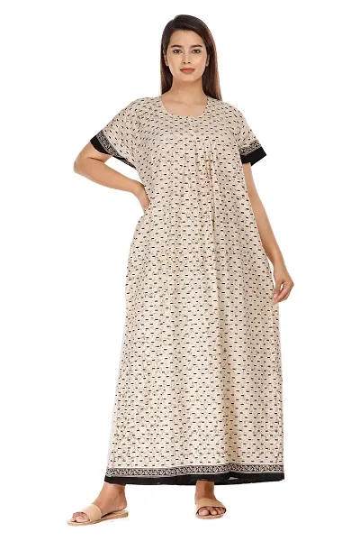 Trendy Women Cotton Printed Front Button Nighty/Night Gown