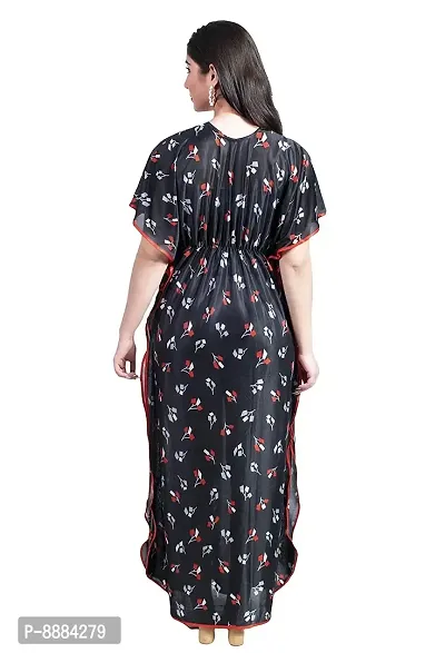 Women 3Pes Combo Satin Printed Maxi Kaftan Nighty Kaftan Night Gown-thumb2