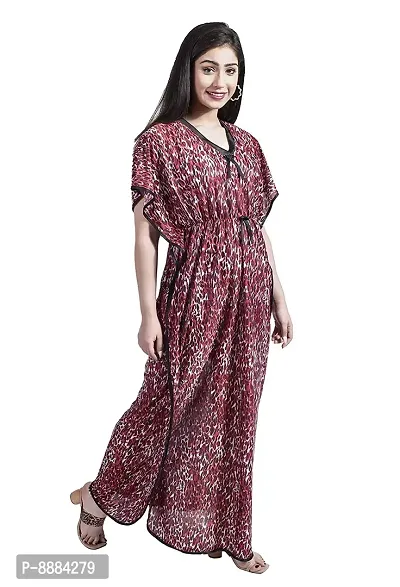 Women 3Pes Combo Satin Printed Maxi Kaftan Nighty Kaftan Night Gown-thumb3