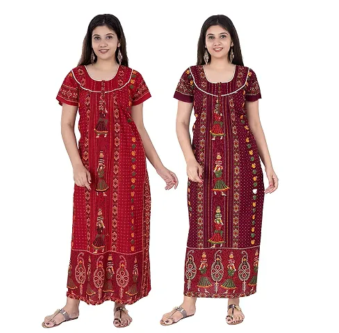 Pack Of 2 Women Pure Cotton Printed Jaipuri Nighty