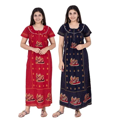 Pack Of 2 Women Pure Cotton Printed Jaipuri Nighty