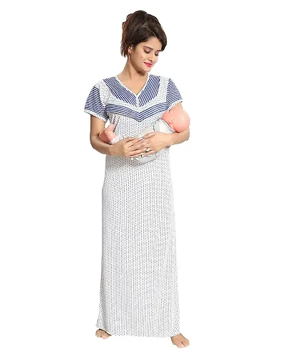 Comfortable Satin Printed Maternity Wear Nighty For Women