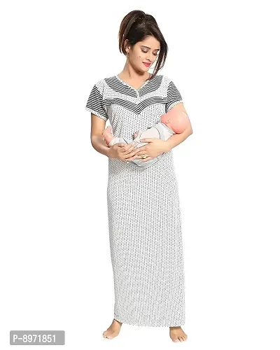 Comfortable Satin Printed Black Maternity Wear Nighty For Women-thumb0