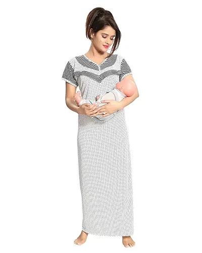 Comfortable Satin Printed Maternity Wear Nighty For Women