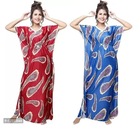 Elegant Multicoloured Satin  Nighty For Women Pack Of 2-thumb0