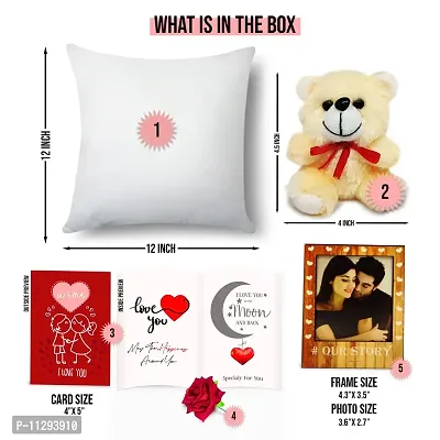Purezento ""I Love You in Heart""Valentine Gifts Cushion Cover with Filler, Cute Teddy, Artificial Rose, Greeting card & Photo Frame - Love Gifts 6 pcs-thumb3
