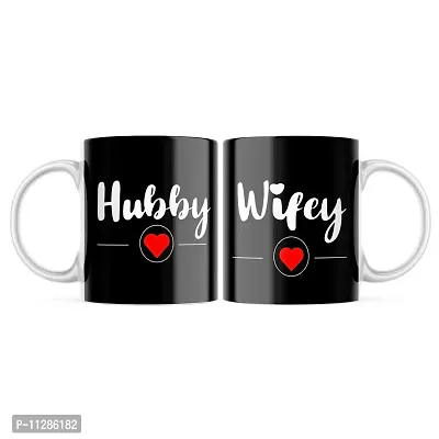 Purezento ""Hubby Love Wifey Love"" Couple Ceramic Tea/Coffee Mug for Valentine Day Gift for Girlfriend, Boyfriend,Husband and Wife,Friends,Anniversary,Hubby Wifey,Birthday ,Set of 2