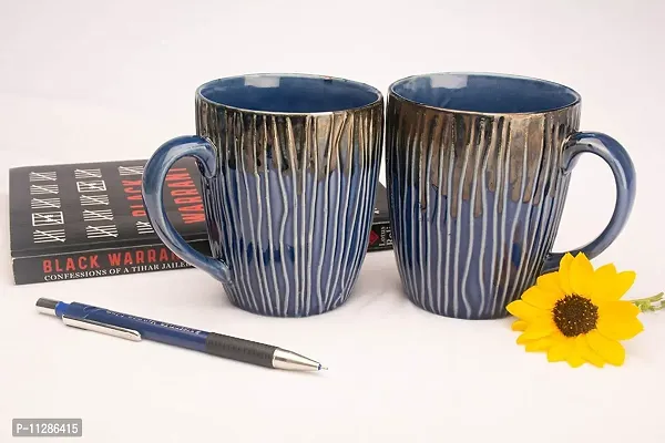 PUREZENTO Ceramic Indigo Blue Attractive line Studio Pottery with Glossy Finish Ceramic Coffee/Tea Mug-thumb4