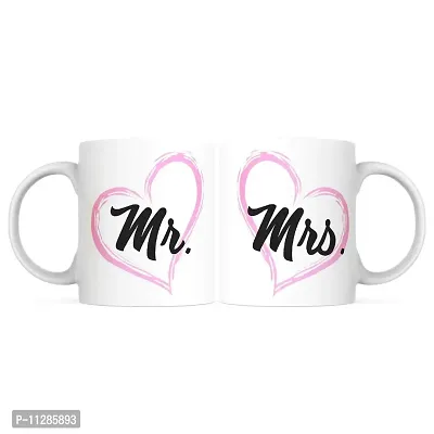 PUREZENTO MR. MRS. Couple Mug , Gift for Husband Wife Ceramic Coffee Tea / Milk Mug(Pack of 2)