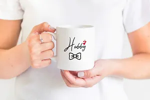 PUREZENTO ""Hubby Wifey Date Couple Ceramic Tea/Coffee Mug for Valentine Day Gift for Girlfriend, Boyfriend,Husband and Wife,Friends,Anniversary,Hubby Wifey,Birthday ,Set of 2-thumb1