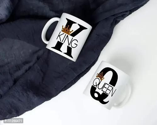 PUREZENTO ""King Queen Couple Ceramic Tea/Coffee Mug for Valentine Day Gift for Girlfriend, Boyfriend,Husband and Wife,Friends,Anniversary,Hubby Wifey,Birthday ,Set of 2-thumb5