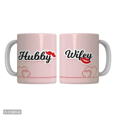 Purezento ""Hubby Wifey Flying kiss"" Couple Ceramic Tea/Coffee Mug for Valentine Day Gift for Girlfriend, Boyfriend,Husband and Wife,Friends,Anniversary,Hubby Wifey,Birthday ,Set of 2