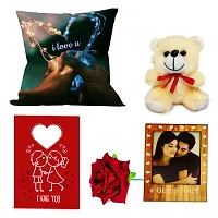 Purezento ""I Love You in Heart""Valentine Gifts Cushion Cover with Filler, Cute Teddy, Artificial Rose, Greeting card & Photo Frame - Love Gifts 6 pcs-thumb1