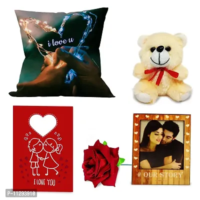 Purezento ""I Love You in Heart""Valentine Gifts Cushion Cover with Filler, Cute Teddy, Artificial Rose, Greeting card & Photo Frame - Love Gifts 6 pcs-thumb2