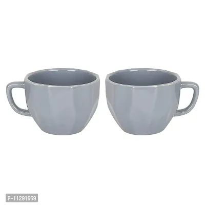 Purezento Ceramic Handcrafted Glossy Finish Coffee and Tea Mugs Diamond Cut (Grey,180 ml, Pack of 2), Gift Pack-thumb2