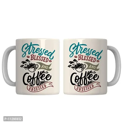 PUREZENTO Stressed Blessed Coffee Obssessed Coffee Tea /Milk Cup (Pack of 1)-thumb4