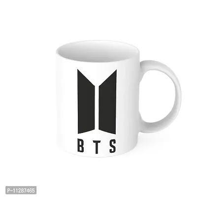 PUREZENTO BTS Logo Bangtan Music Brand Print Ceramic Coffee Tea/Milk Mug, White, 350ml