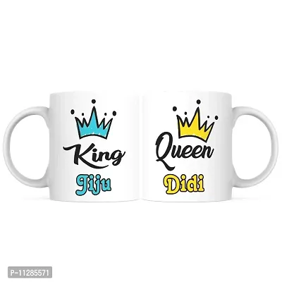 PUREZENTO King Crown JIJU Queen Crown DIDI Ceramic Coffee Tea / Milk Mug(Pack of 2)