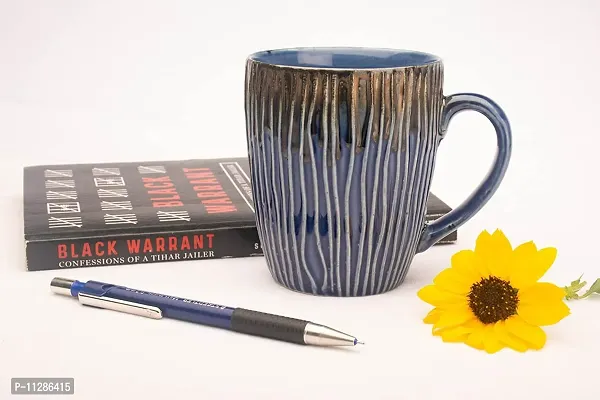 PUREZENTO Ceramic Indigo Blue Attractive line Studio Pottery with Glossy Finish Ceramic Coffee/Tea Mug-thumb5