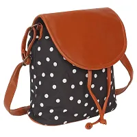 Vamsum Women's  Girls' Backpack Hangabag Sling Bag (Black Polka)-thumb1