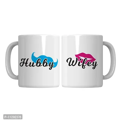 PUREZENTO Hubby Wifey Couple Ceramic Tea/Coffee Mug for Valentine Day Gift for Girlfriend, Boyfriend,Husband and Wife,Friends,Anniversary,Hubby Wifey,Birthday ,Set of 2