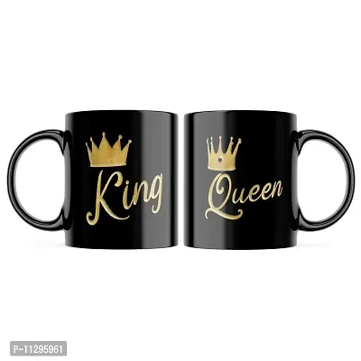 PUREZENTO King Queen Couple Ceramic Tea/Coffee Mug for Valentine Day Gift for Girlfriend, Boyfriend,Husband and Wife,Friends,Anniversary,Hubby Wifey,Birthday ,Set of 2