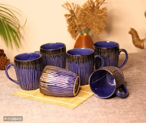 PUREZENTO Ceramic Indigo Blue Attractive line Studio Pottery with Glossy Finish Ceramic Coffee/Tea Mug