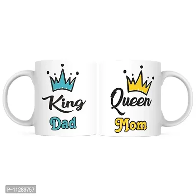 PUREZENTO Queen MOM King DAD Ceramic Coffee Tea / Milk Mug(Pack of 2)