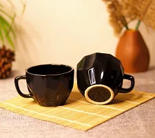 Purezento Ceramic Handcrafted Glossy Finish Coffee and Tea Mugs Diamond Cut (Black,180 ml, Pack of 2), Gift Pack-thumb1