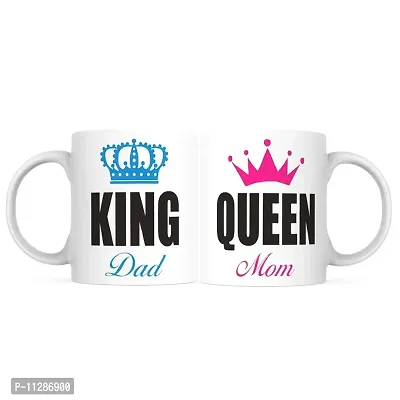 PUREZENTO Crown DAD Crown MOM for Parents Ceramic Coffee Tea / Milk Mug(Pack of 2)
